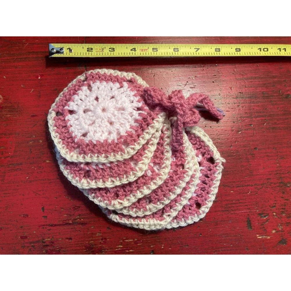 PURPLE CAT CRAFTS Handmade Crocheted Coasters Lot of 6 Rose White